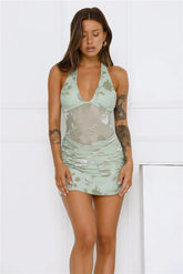 Desert Mirage Halter Mini Dress Sage