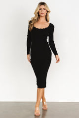 Percy Scalloped Midi Dress | Black