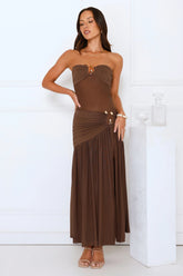 Win Instantly Strapless Mesh Maxi Dress Brown