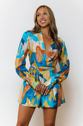 Tropic Tempo Long Sleeve Romper Teal