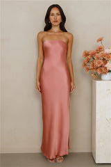 The Felicity Strapless Satin Maxi Dress Rose