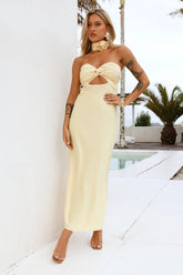 Forever Trend Strapless Satin Maxi Dress Yellow