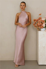 The Cleo Halter Satin Maxi Dress Dusty Pink