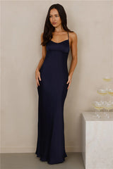 The Samara Satin Maxi Dress Navy