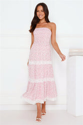 Under Palm Trees Strapless Midi Dress Pink