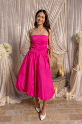 Upon A Cloud Strapless Bubble Midi Dress Pink