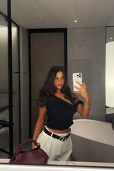 The Edit Tailored Off Shoulder Crop Top Black