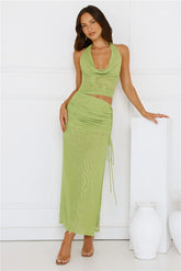 Twirl Me Pretty Mesh Halter Maxi Dress Green