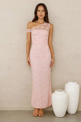 Wild Berry Whimsy Lace Off Shoulder Maxi Dress Pink