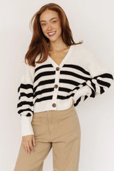 Gracie Knit Cardigan | Ivory + Black Stripe