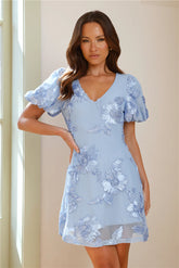 Utopia Blooming Mesh Mini Dress Blue