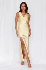 The Loretta Cowl Satin Maxi Dress Yellow