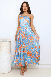 Dressed And Ready One Shoulder Satin Maxi Dress Blue