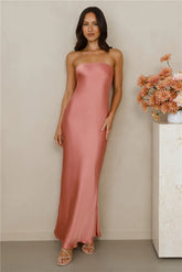 The Felicity Strapless Satin Maxi Dress Rose