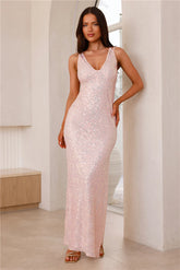 Glittering Magic Sequin Maxi Dress Pink