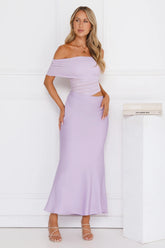 Velvet Sky Off Shoulder Mesh Maxi Dress Lilac
