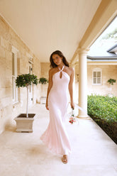 The Delilah Satin Halter Maxi Dress Pink