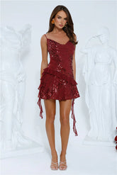 Glitter Glaze Sequin Mini Dress Red