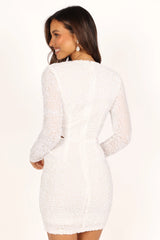 Kelly Long Sleeve Sequin Mini Dress - White