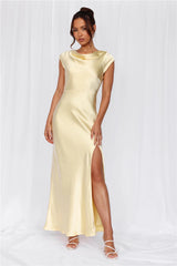 The Valentina Cap Sleeve Satin Maxi Dress Yellow