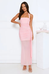 Elevated Intention Mesh Halter Maxi Dress Pink