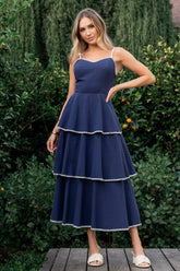Odette Tiered Dress | Navy + White
