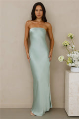 The Felicity Strapless Satin Maxi Dress Sage