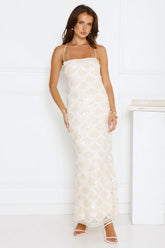 After Party Edit Halter Sequin Maxi Dress Cream