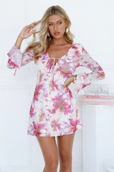 Front Of The Room Long Sleeve Mesh Mini Dress Pink