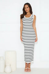 Take Your Place Knit Ribbed Maxi Dress White