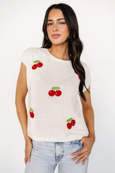 Lexie Knit Top | Cream + Cherry Applique