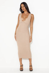 Empower Me Ribbed Midi Dress Beige
