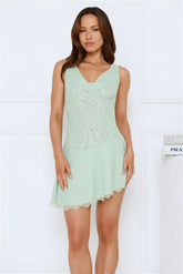 Afterparty Plans Mesh Mini Dress Sage