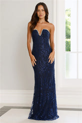 Wedded Wonders Strapless Maxi Dress Navy