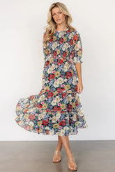 Rosalina Smocked Dress | Black Multi Floral