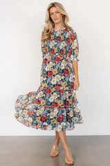 Rosalina Smocked Dress | Black Multi Floral