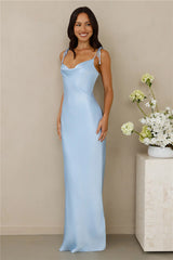 The Penelope Cowl Satin Maxi Dress Blue