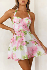 Flower Markets Halter Mini Dress Pink