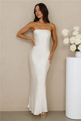 The Felicity Strapless Satin Maxi Dress Pearl