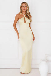 Diamond Elegance Satin Maxi Dress Yellow