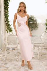 Twilight Lustre Satin Maxi Dress Pink