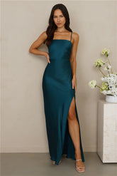 The Violetta Satin Maxi Dress Teal
