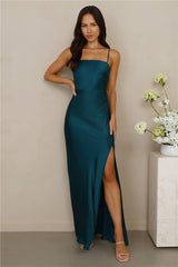 The Violetta Satin Maxi Dress Teal