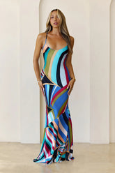 Emilio Bias Lace Up Maxi Dress Blue