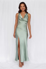 The Loretta Cowl Satin Maxi Dress Sage