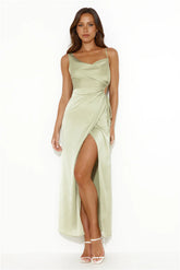 The One I Want Satin Maxi Dress Lime