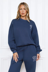 BASE Round Neck Emblem Sweatshirt Navy