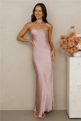 The Felicity Strapless Satin Maxi Dress Dusty Pink