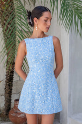 Dreaming In Daisies Mini Dress Blue