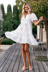 Keegan Short Dress | Ivory + Blue Floral